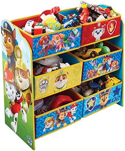 Paw Patrol Kids Bedroom Toy Storage Unit with 6 Bins by HelloHome - Everest, Chase, Marshall, Skye, Rocky