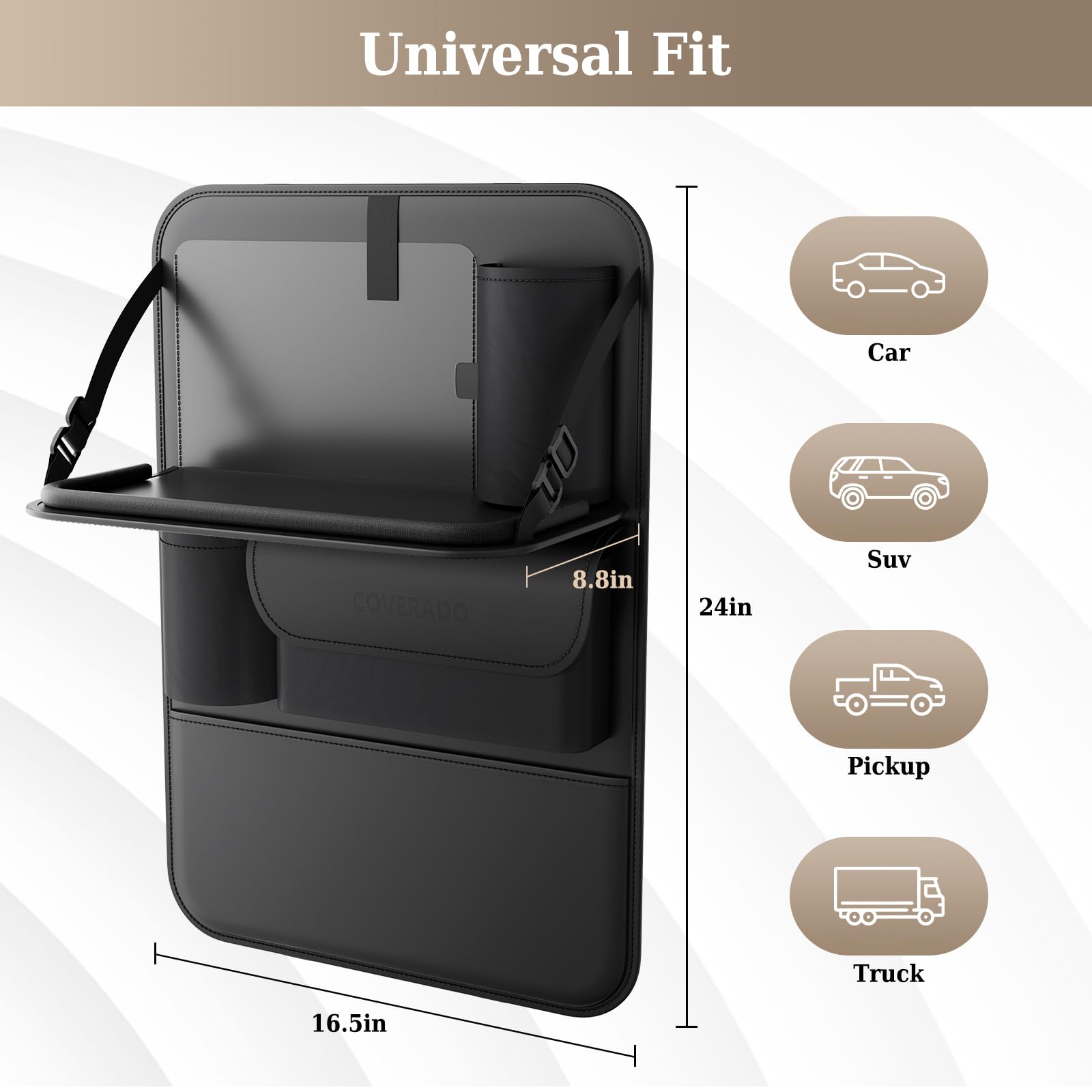 Coverado Organizer Sedile Auto, Pelle Nappa Schienale Protezione Sedile Auto Bambini Impermeabile Posteriore Sedile Organizzatore con con Supporto della compressa/Vassoio pieghevole per alimenti