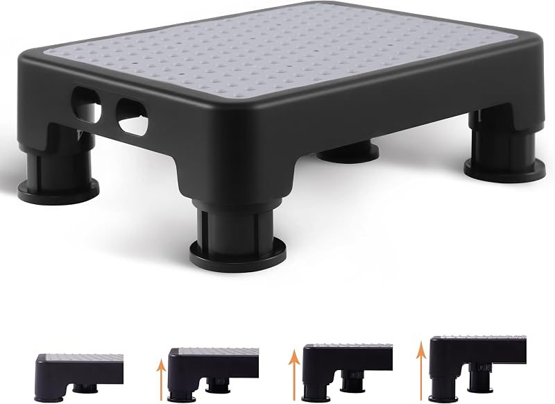 Adjustable Step Stool for Seniors, 6-Leg Stability, Gray | Non-Slip Rubber Surface, 4 Heights 3.4 To 5.4 Inches, Wide 16.5x12.6 Inch Base, 650lb Heavy Duty