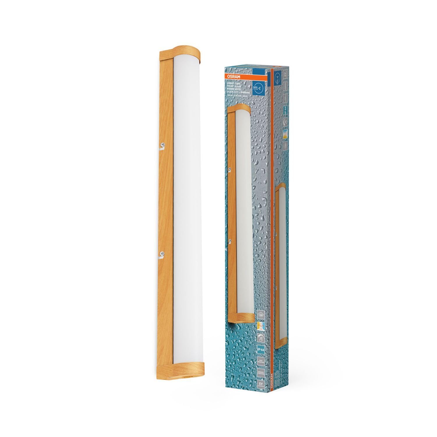 Licht-Erlebnisse LED Wandleuchte Aluminium Metall Holz 3000-4000 K IP44 CCT dimmbar modern gemütlich Bad WC Spiegel L:60 cm Wandlampe Wohnzimmer