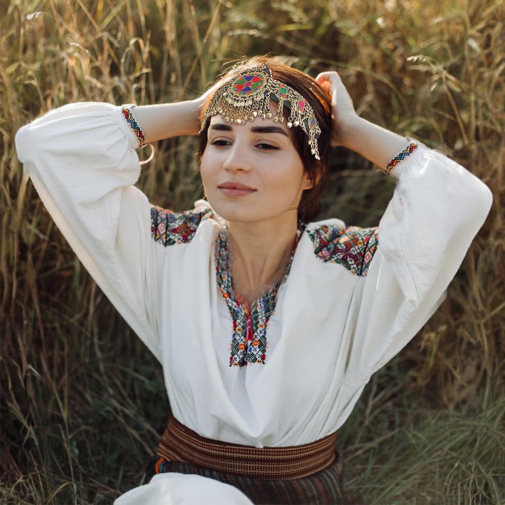 Afghani Kuchi Choker Headdress Jewelry Forehead Band Vintage Festival Afghan Kuchi Medallion Headpiece – Boho Festival Jewelry  main image 2
