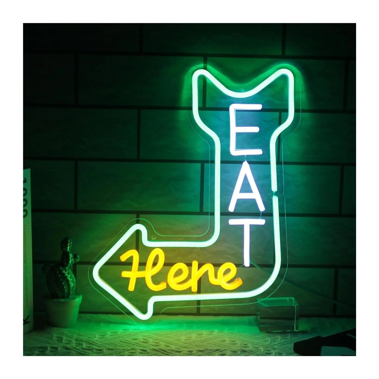 LEMST Sign Lamp Eat Here Neon Light USB Powered, with Dimmer, Adjustable Brightness, for Restaurants, Cafes, Kitchen Decor 39x32cm