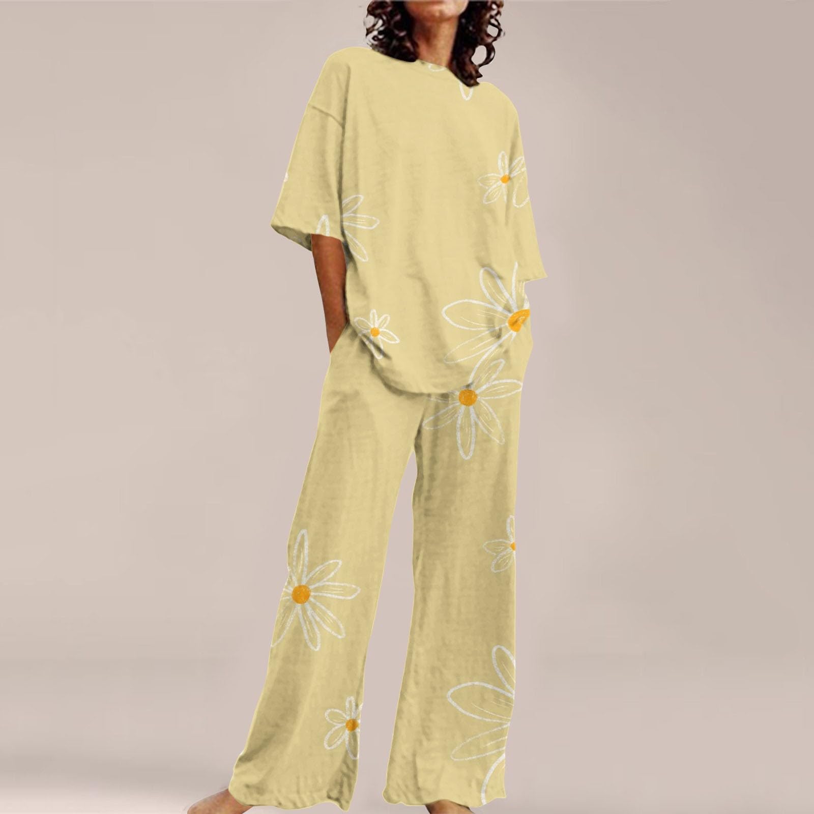 Conjunto De Pijama De Mujer Verano De Algodón Impreso 2026 Nueva Camiseta Con Patrón Camiseta Casual Grande Loungewear Cómodo Conjunto Camisón Mujer Tamaño Grande Y Manga Larga