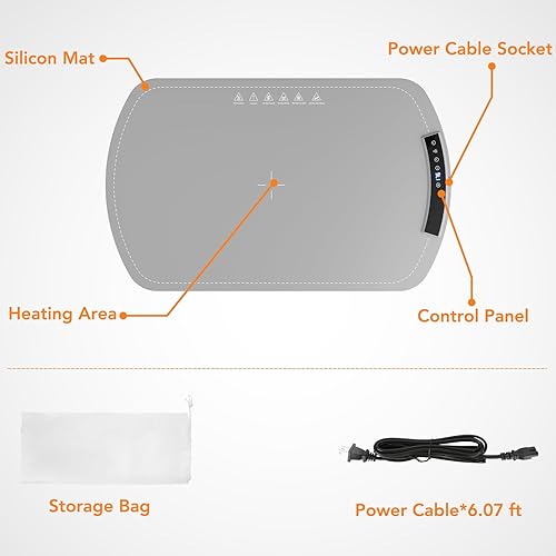 Miniatura 7 de Tapete de calentamiento de alimentos, bandeja de calentamiento eléctrica de silicona, calentamiento rápido en 10 segundos con temperatura ajustable