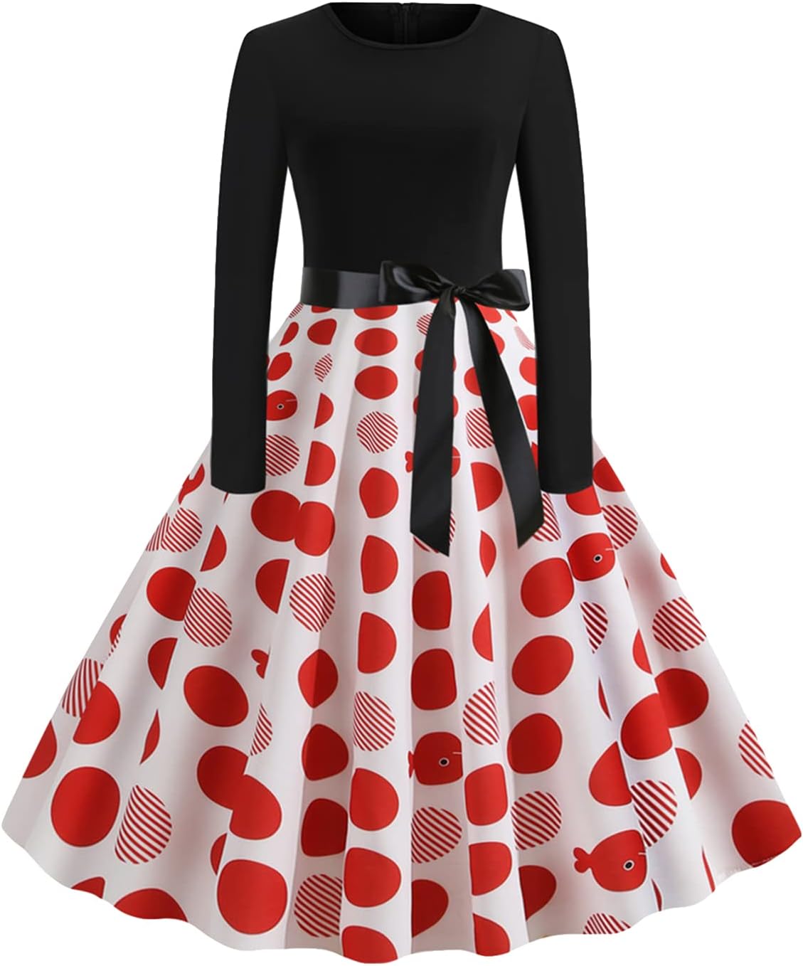 Robe Cocktail Femme Élégante Style Audrey Hepburn - Robe Florale Manches Longues Pour Fête Et Noël