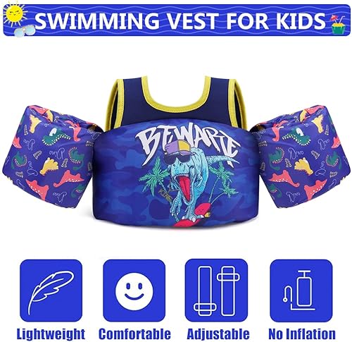 Miniatura 3 de Chaleco de natación para niñas y niños de 22 a 66 libras, chaleco flotante para brazos para niños de 2 3 4 5 6 años, chaleco de seguridad para