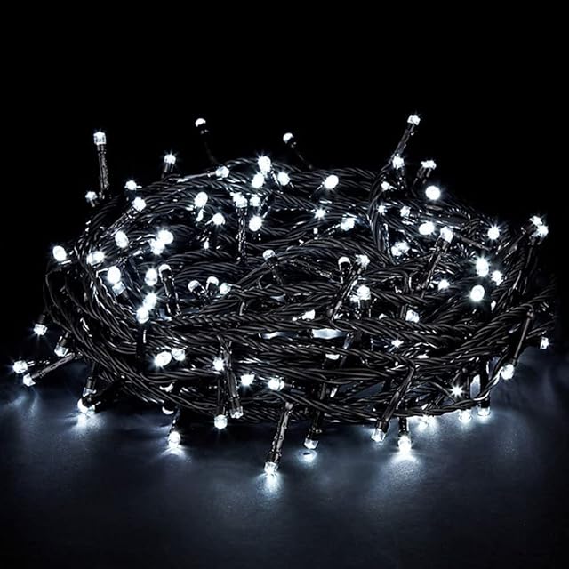 JnDee Fully Waterproof Fairy Lights 12M 100 LED White Colour with 8 Light Effects Functions, for Both Indoor and Outdoor Christmas Tree Wedding Parties Decoration