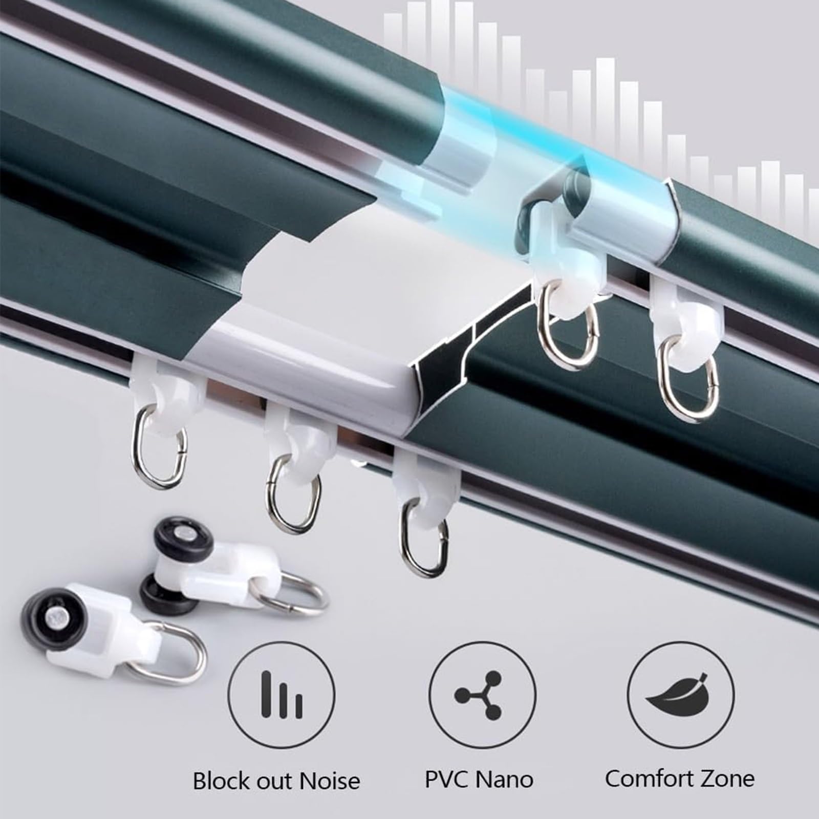 Kit di guide scorrevoli in alluminio, 230 cm, profilo bianco, struttura in acciaio, design Detive per una decorazione della casa liscia Ele (champagne h)