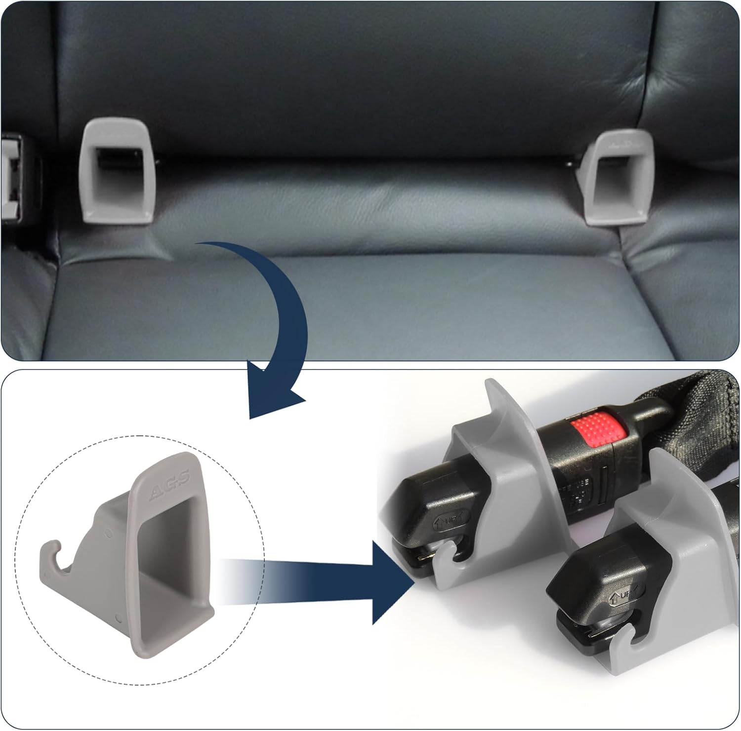 ISOFIX Interface Belt Latch Guide, 2 Pcs Car Seat ISOFIX Interface Buckle Fixed Guide Groove Car Seat Bracket Connector, Grey Latch Guide - Grey 2Pcs image 3 of 7 B0DJR7K7PC