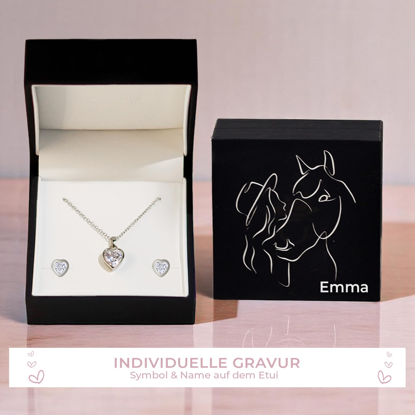 Schmuckset Mädchen Herz Silber 925 und Gold / Rosegold vergoldet, Herzkette | Kette Halskette Herzanhänger Ohrringe Ohrstecker Kinder, Kinderschmuck Schmuck Set Geschenk Einschulung Geburtstag