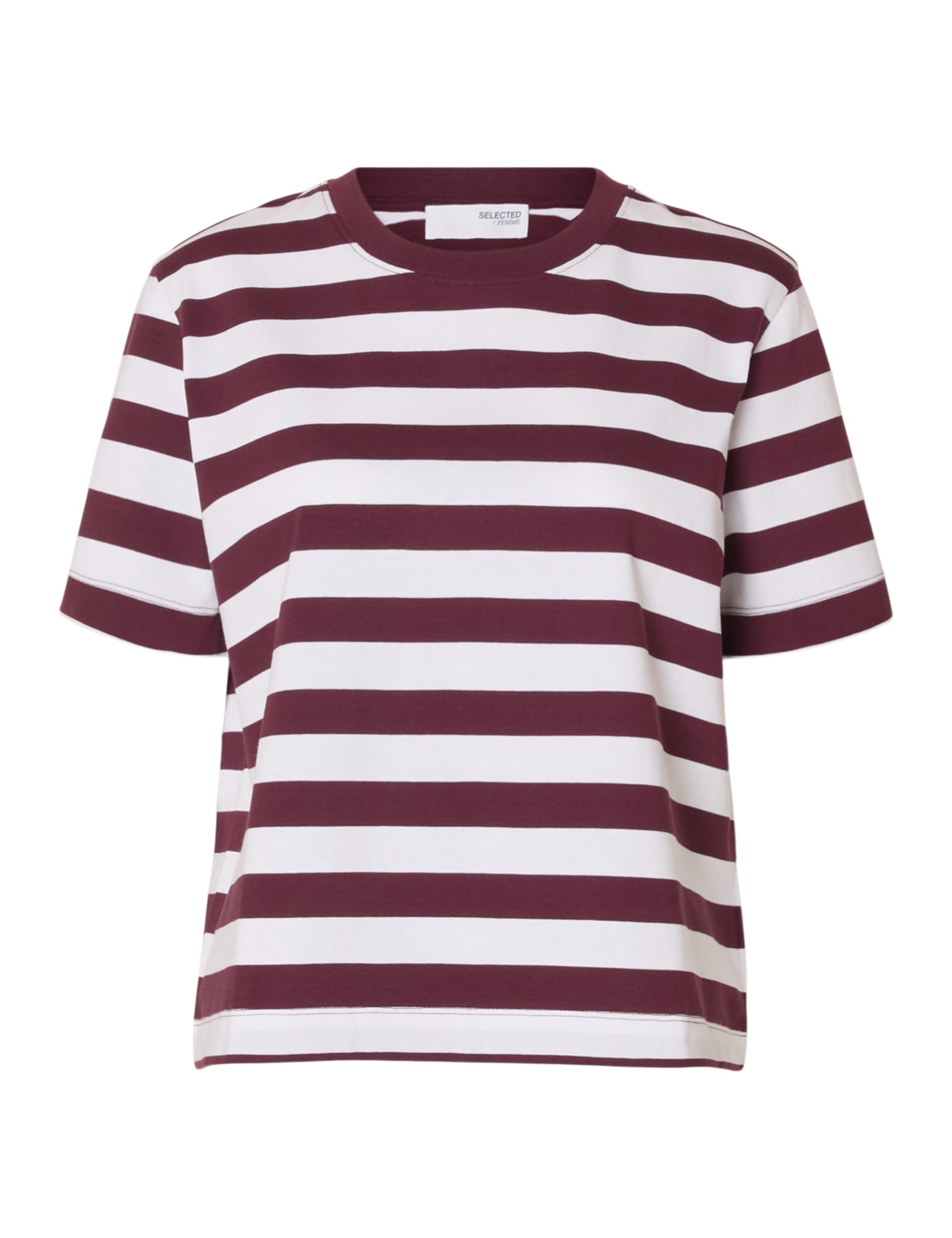 SELECTED FEMME Women's T-Shirt Striped Boxy Fit, FIG, S