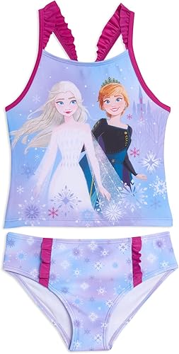 Disney Princess Anna Elsa - Conjunto de traje de baño con parte superior y parte inferior de bikini para niñas pequeñas