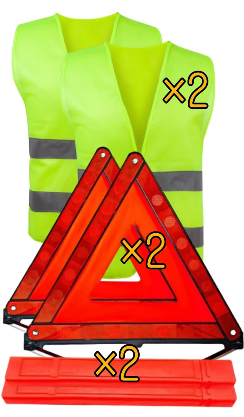Triangle 6 en 1 et Gilet Jaune pour Voiture, Triangle de Voiture, Triangle de signalisation réfléchissant 360 degrés, Gilet de signalisation, Triangle Pliable