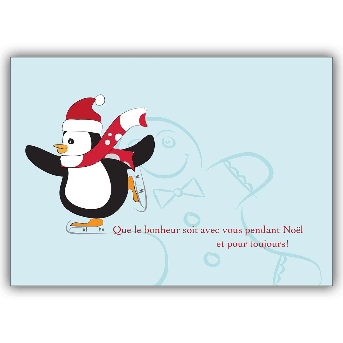 16 Weihnachtskarten: Französische Weihnachtskarte mit Schlittschuh laufendem Pinguin und Lebkuchenmann • als schöner Weihnachtsgruß mit Umschlag zu Neujahr, Silvester für Familie und Firma
