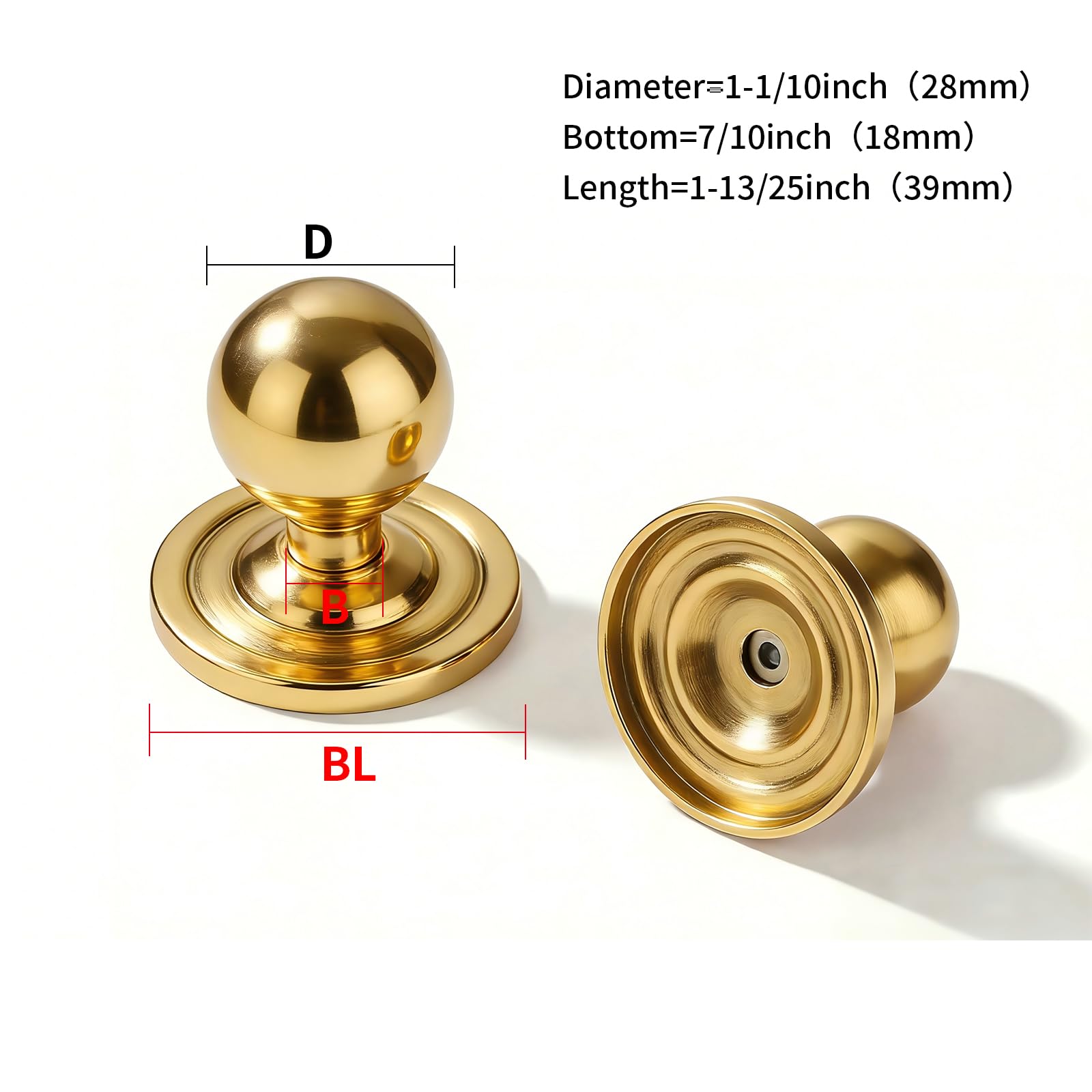 KHTUMEWARE-250+304 Round Knob, Polished Gold, 1-1/10 in (28 mm), 2-Pack in Polished Gold — KHTUMEWARE