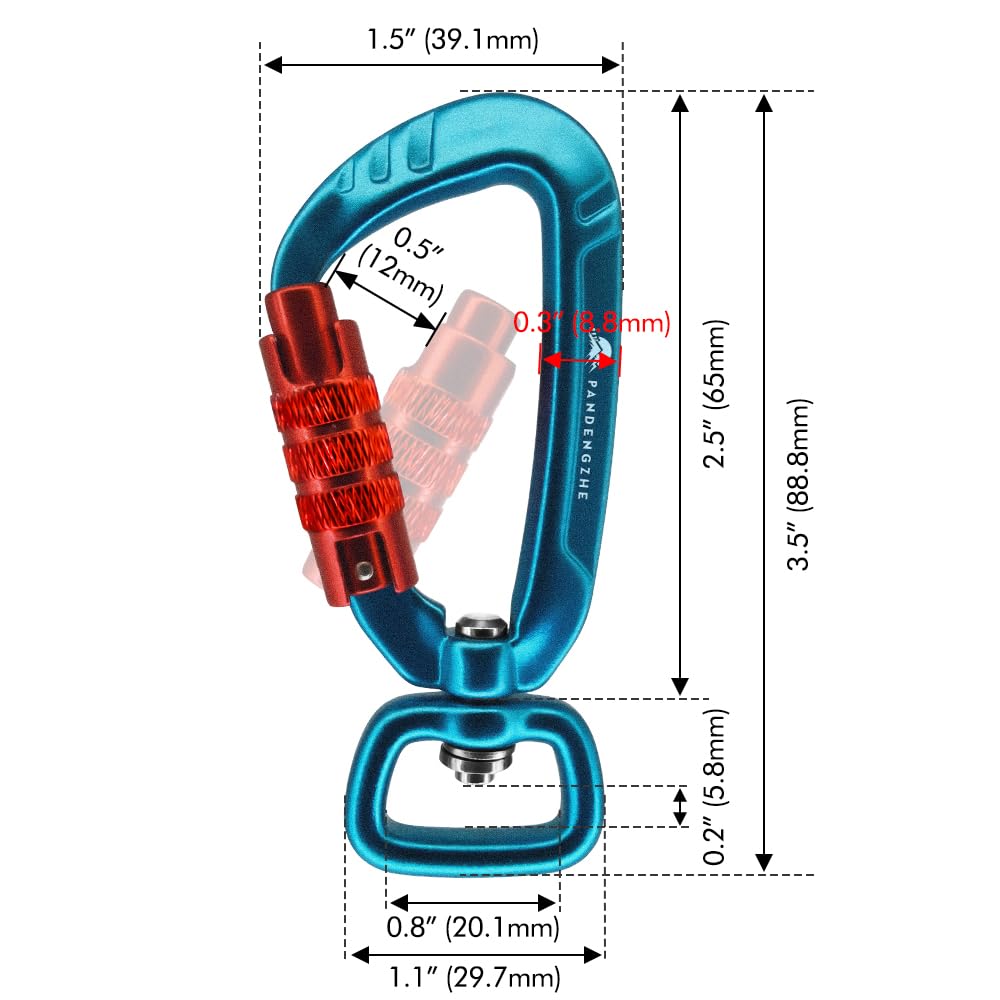 Mousqueton à Verrouillage Automatique de 6,3 cm 4,5 KN 458,6 kg avec Fermoir pivotant pour Laisse de Chien, Porte-clés, Sac à Dos