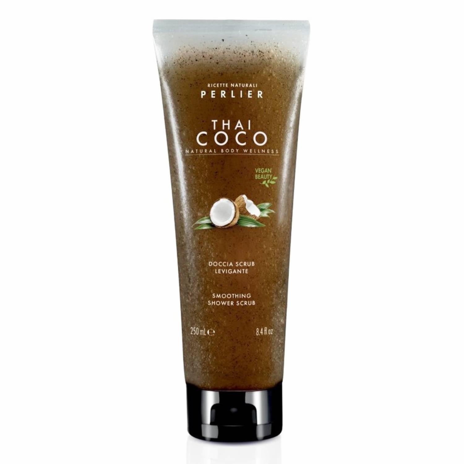 Perlier, Thai Coconut Smoothing Shower Scrub, Cleanses and Regenerates Skin with Natural Coconut Granules, Invigorating and Anti-Stress, SLES Free and Pure Organic Coconut 250ml