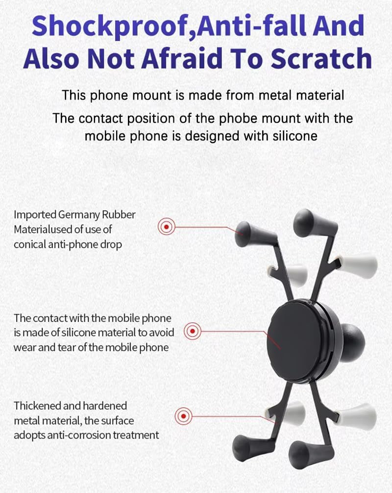 Strg Phone Mount with Clamp for Rails 0.85 to 1.55" in Diameter, Handlebar Phone Holder for Motorcycle Bike ATV/UTV Handlebar and More Rails