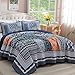 WONGS BEDDING Navy Blue Quilt Set Queen Size,Bohemian Patchwork Bedspread Coverlet Set, Reversible Farmhouse Floral Pattern Bedspreads Bedding Set for All Seasons (96