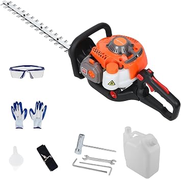 BENBOR Cordless Hedge Trimmer,26cc 2-Stroke Air Cooled Gas Hedge Trimmer,Gas Powered Hedge Cutter with Dual Action Blades,Heavy Duty Brush Cutter Handheld Hedge Pruner for Garden 0.65kw Orange