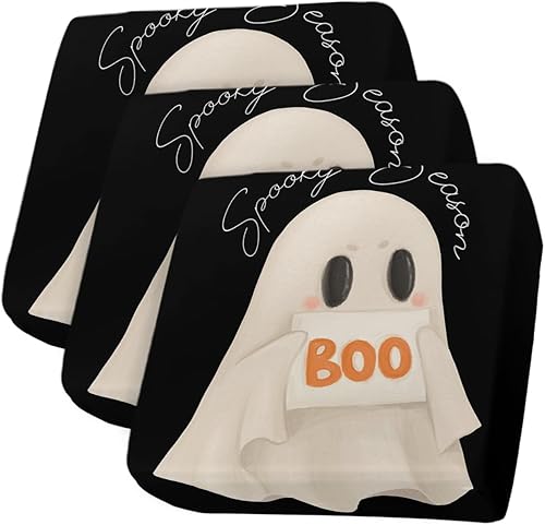 Halloween Couch Cushion Covers, Stretch Sofa Cover with Elastic Bottom, Watercolor White Ghost Classic Black Sofa Slipcovers Protector Washable