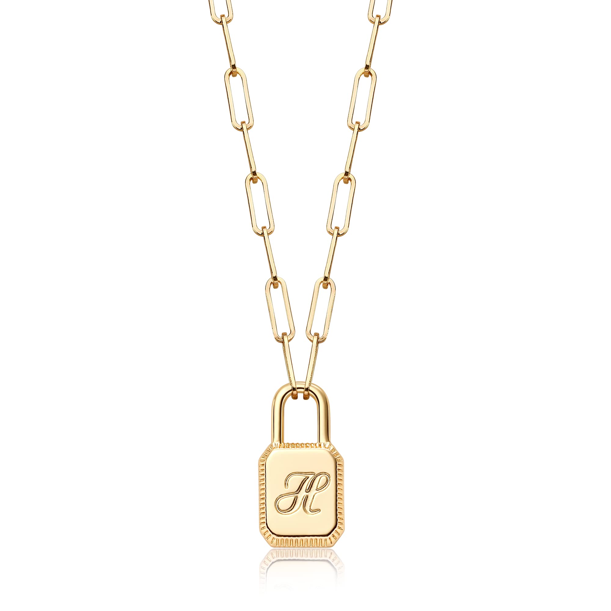 MTMYLock Necklace, 14K Gold Plated Adjustable Paperclip Chain Dainty Lock Pendant Necklace Personalized Engraved Letter Jewelry for Women