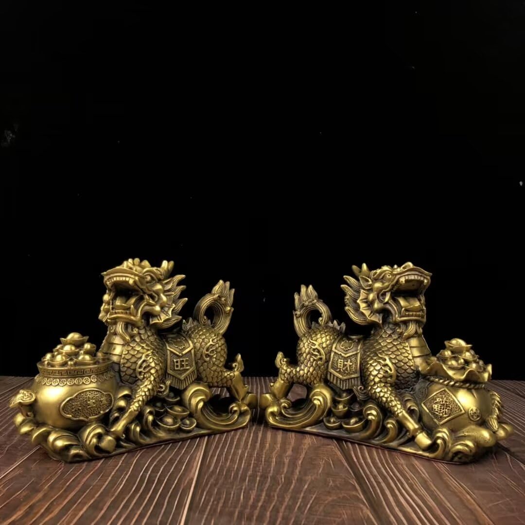 GLETSF Bronze Dragon Statue Lucky and Successful Feng Shui Golden Dragon Animal Statue,1*-14 * 28cm1.7kg