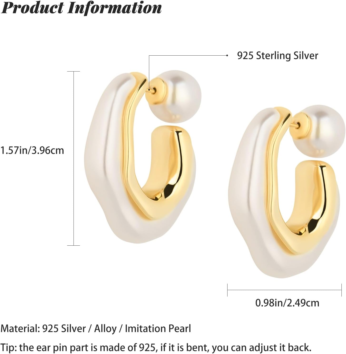 HETICA Chunky Gold Hoop Earrings, 14k Gold Plated Pearl Drop Earrings for Women, Statement Earrings, Suitable Gifts - Image 4