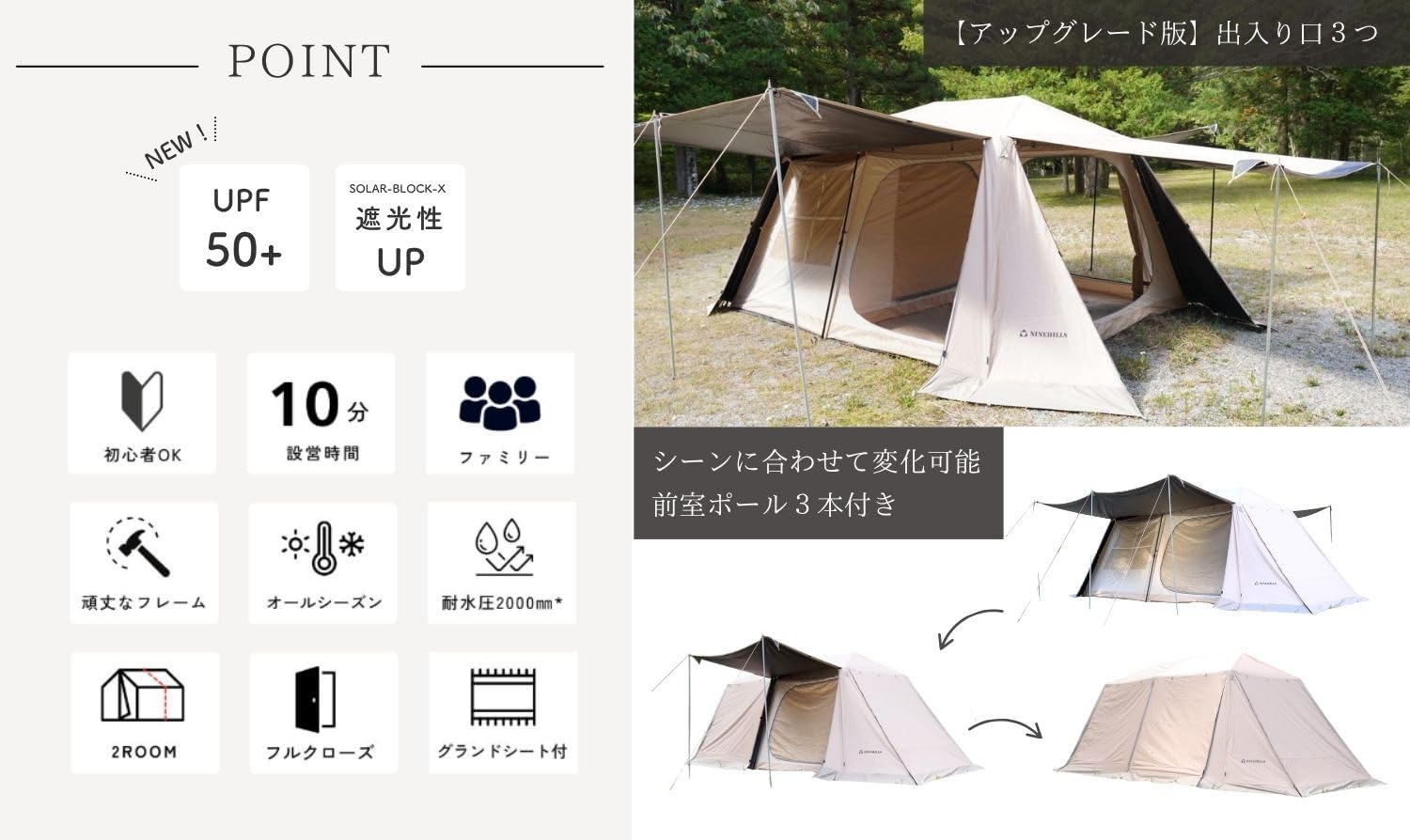 Amazon.co.jp: NINEHILLS SENAI75 ワンタッチ ロッジ型テント 4～6人用
