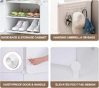 Vista 4 de Shoe Rack Organizer Cabinet 6 Tier Shoe Storage with Doors Portable Shoes Organizer 24 Pair Plastic Shoe Shelves Organizer for Entryway Bedroom and