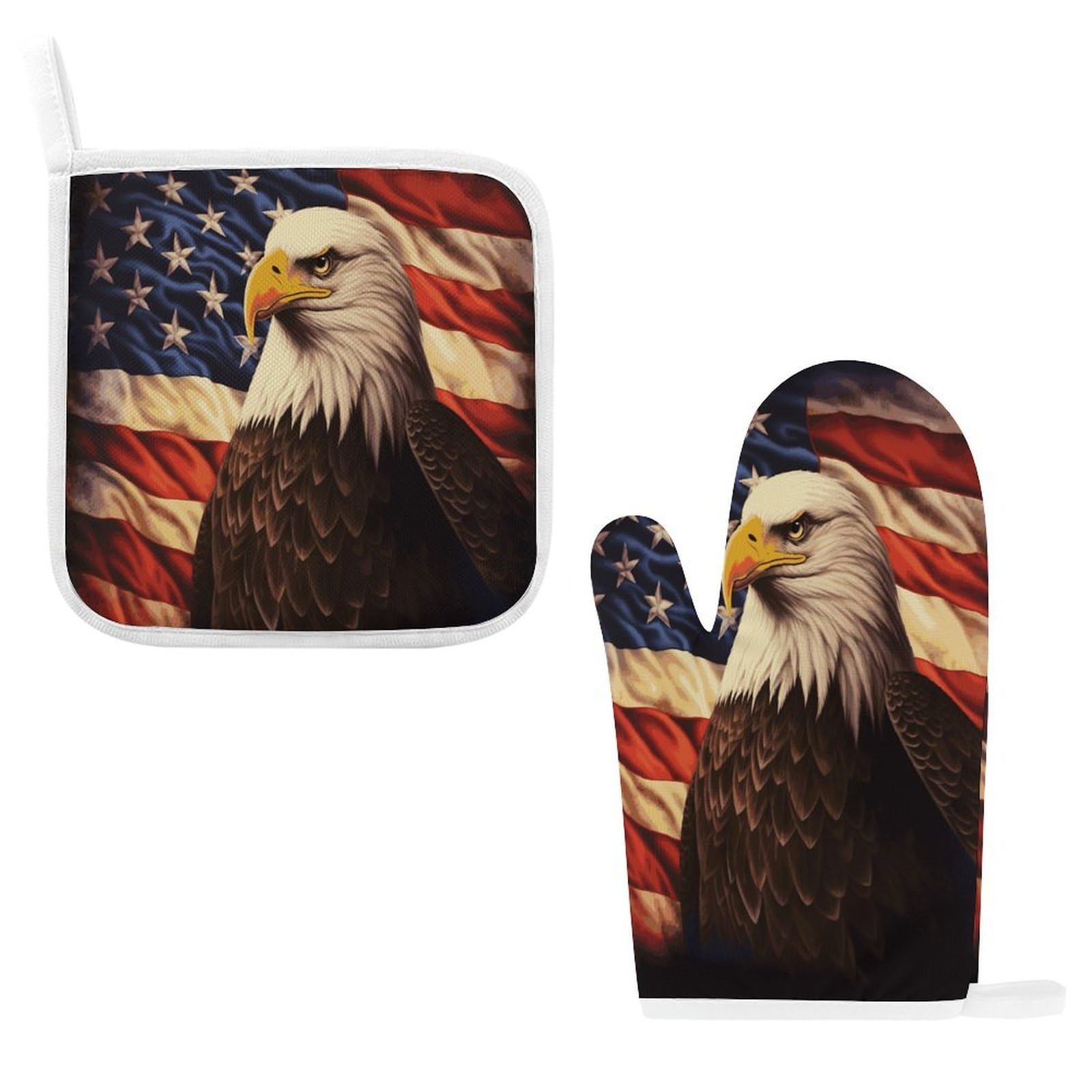 Fodpand Style Flag And Eagle Oven Mitts And Pot Holders Sets