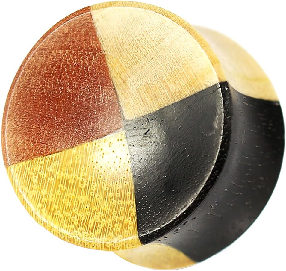 Natural 4 Quarter Teak, Black Iron, Crocodile and Saba Wood Double Flared Gauge Ear Stretcher Saddle Plug Body Piercing Jewelry