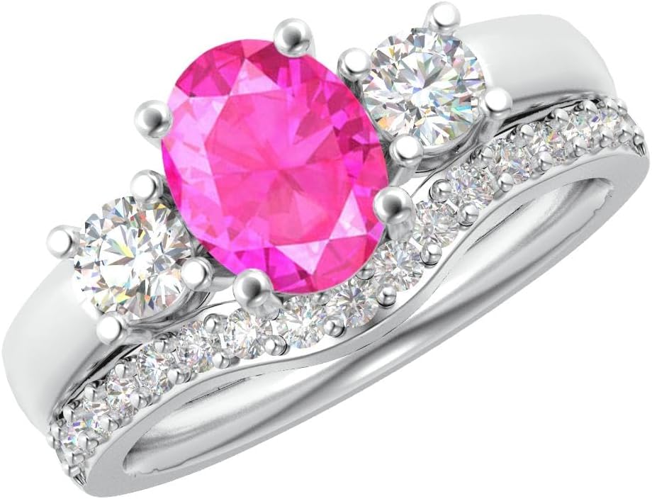 Houston Diamond District 1 to 6 Carat Oval 14K White Gold LAB GROWN Gemstone and LAB GROWN Diamond Wedding Bridal Set (AAAA Heirloom Quality)