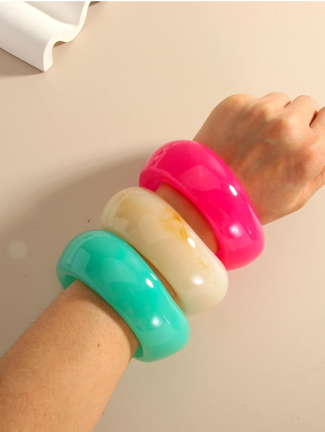 Caiyao Colorful Chunky Acrylic Resin Bangle Bracelets Vintage Irregular Geometric Oval Plastic Wristbands Bracelet Wide Tortoiseshell Acetate Plate Cuff Bangles for Women Jewelry Gifts - Image 8