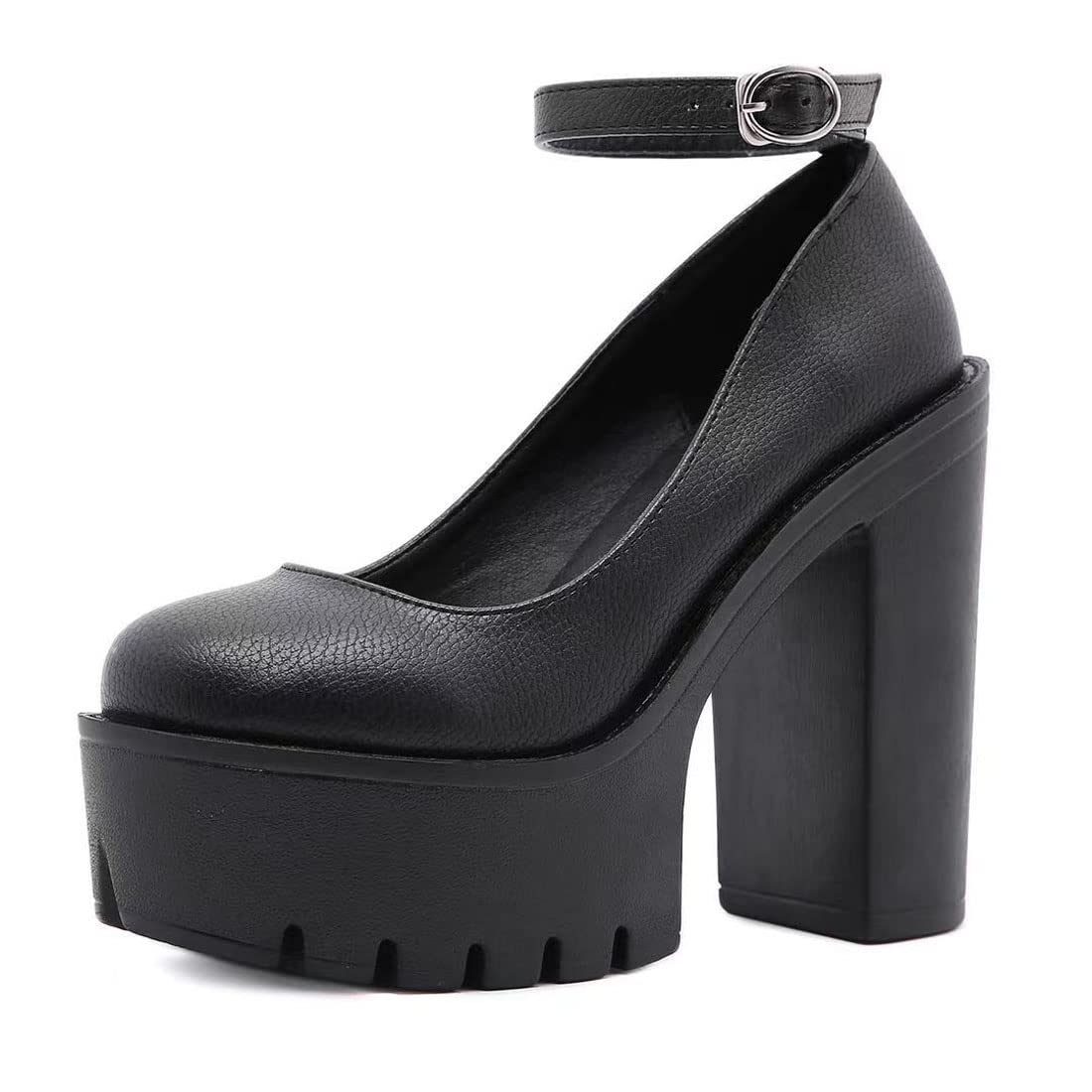 Womens Platform Mary Janes Shoes Sweet Toe Ankle Lolita Gothic Pumps Chunky Patent Leather — view 50