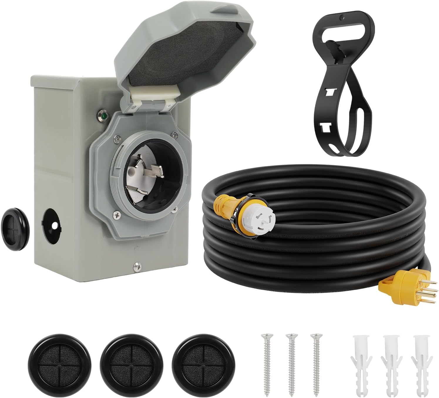 NEMA SS2-50P Generator Power Inlet Box and 25 FT Generator Cord, 14-50P to SS2-50R Extension Cord with Twist Lock Connector, Pre-Drilled Generator Power Inlet Box with LED Power Indicator, ETL Listed