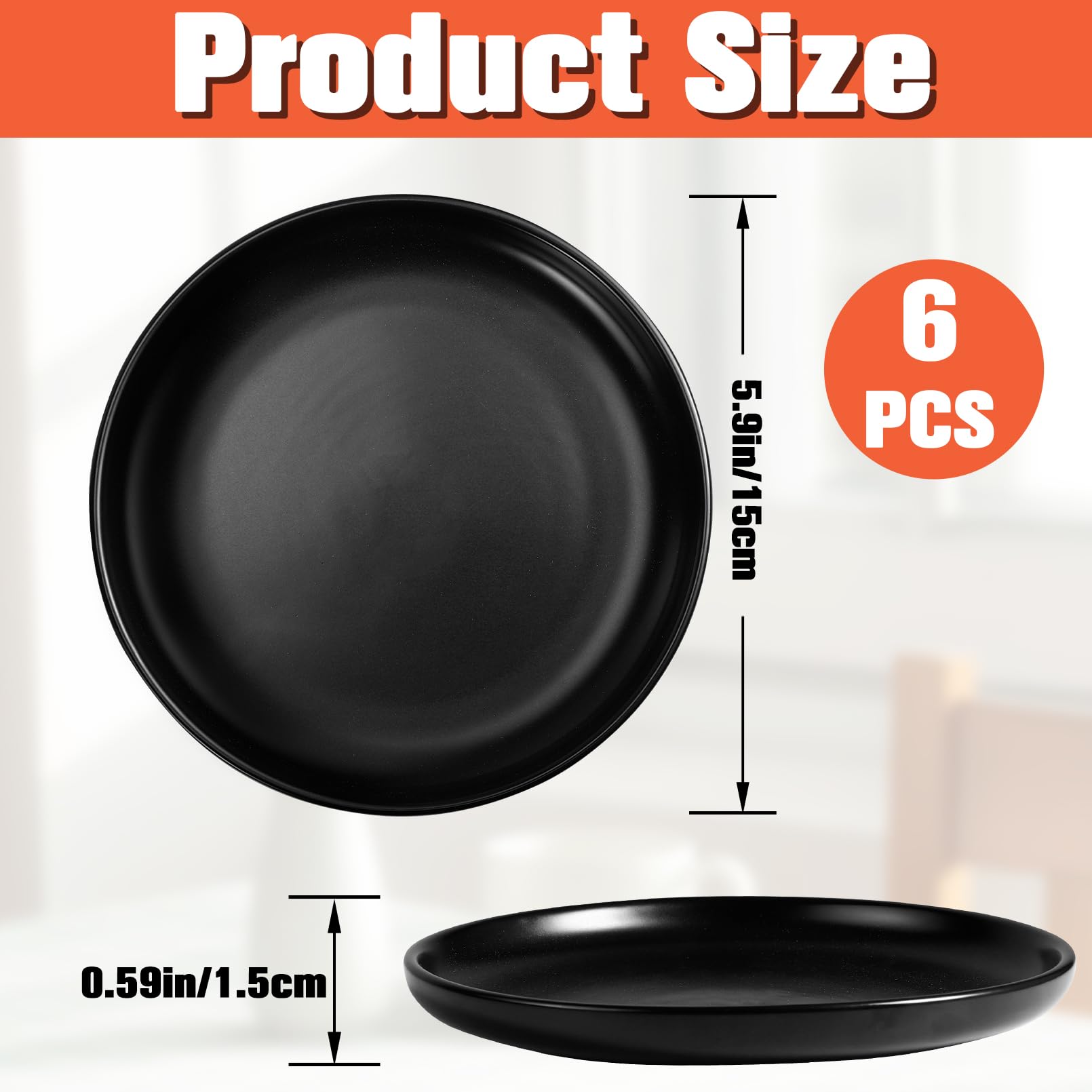 Lot de 6 assiettes à dessert en céramique noire mate de 15 cm | Petites assiettes à gâteau, assiettes à petit-déjeuner robustes pour petit-déjeuner, dessert, pain, cuisine, ménage