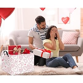 HIYAGON Rectangular Pink Basket Kids Baby Storage Bin Toy Basket Organizer Box for Girls Love Room Decor(Pink Striped Heart)