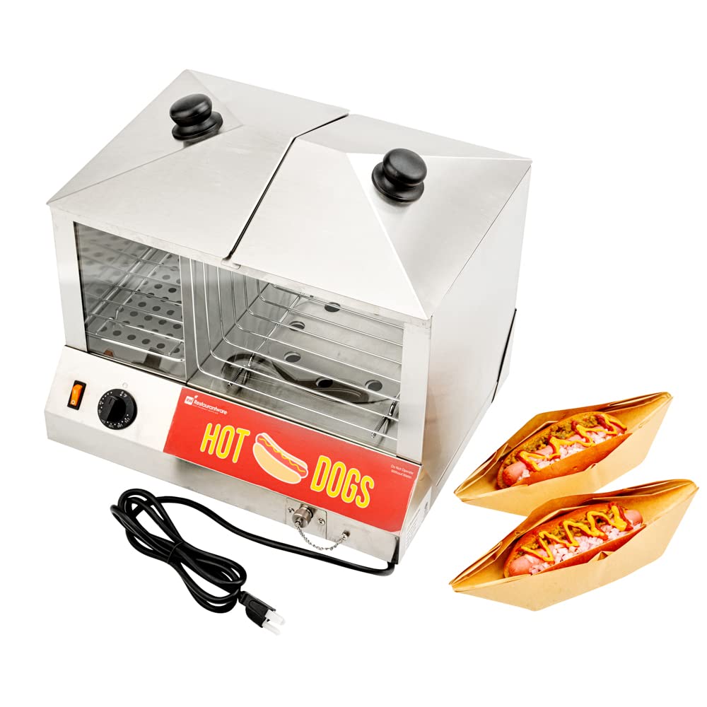 Restaurantware Hi Tek Hot Dog Steamer & Bun Warmer, 1 Food Truck & Concession Stand Hot Dog Cooker - 100 Hot Dog & 48 Bun Capacity, 120V, Stainless Steel Hot Dog Steamer, 1300W