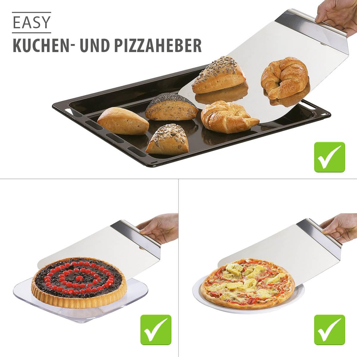 GEFU Kuchen- und Pizzaheber EASY | Edelstahl-Servierheber für Torte, Pizza & Gebäck | Pflegeleicht, spülmaschinengeeignet, sicher in der Handhabung