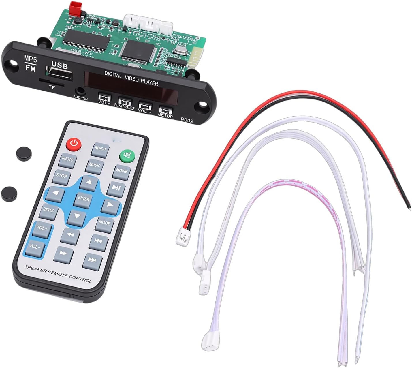 Bluetooth MP3 Decoding Board, MP5 Player Module with 1080P Video, SD Card USB FM Radio and Remote Control, 12V for Car Audio System