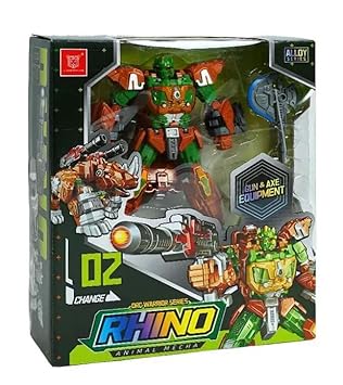 LI Jiang Rhino Mecha Robot Toy Figure 9 Inch with Gun & Axe for Kids & Collectors
