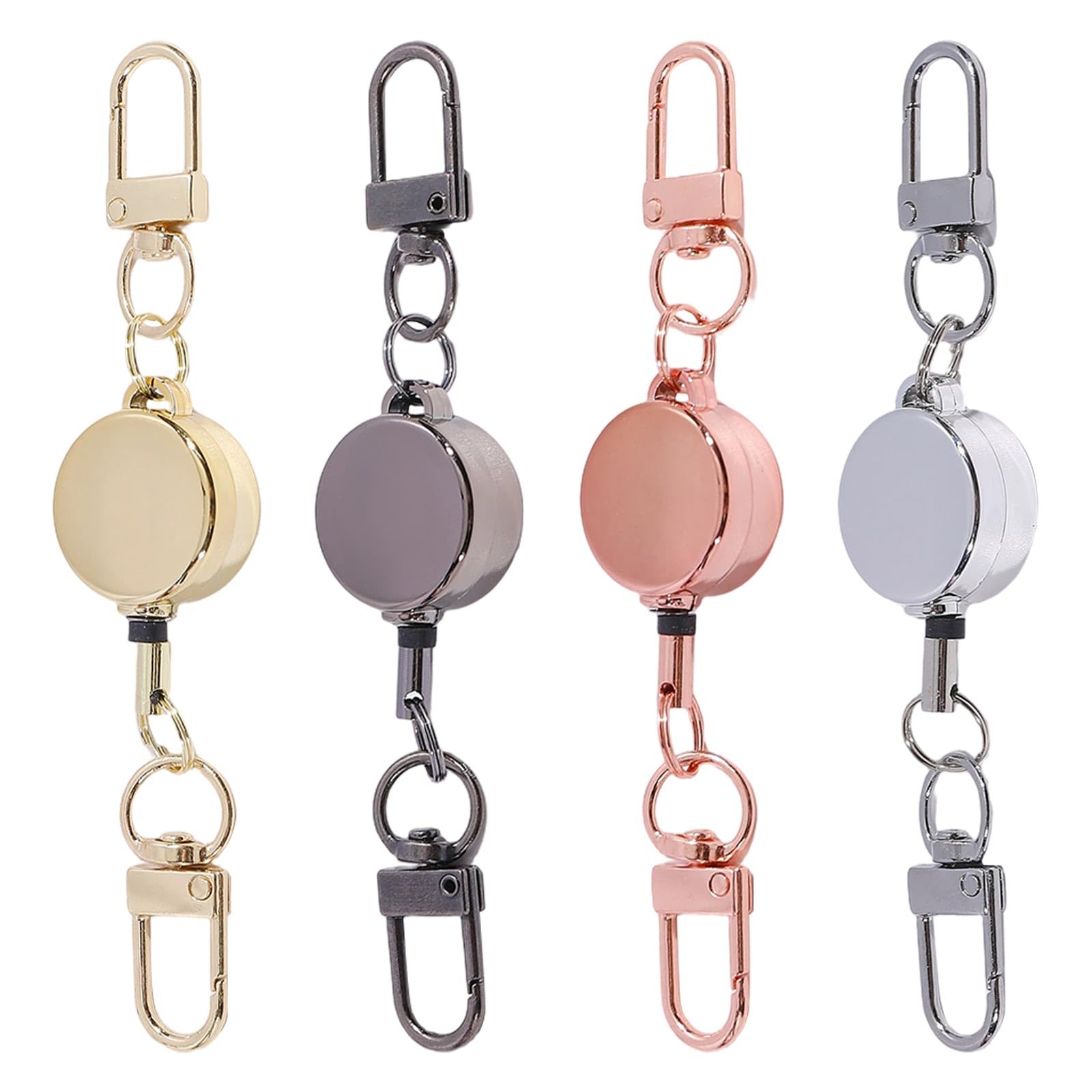 beinkmake 4 Pcs Retractable Badge Reels with Dual Carabiner Clips, Extendable Key Chain Lanyard Belt Clip for ID Card Badge Holder and Key Ring