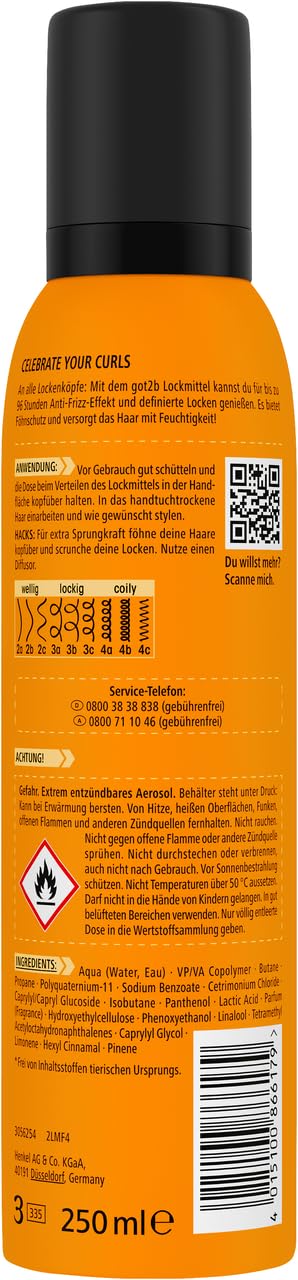 got2b Wabiący pianę (6 x 250 ml), mus do loków z utrwaleniem 3 naturalnie falowanych, kręconych i kręconych włosów, dla zdefiniowanych loków i sprężystości, działanie zapobiegające mechaceniu się do