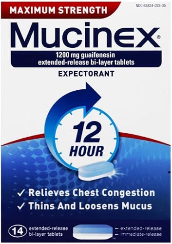 Mucinex Tabletas expectorantes de congestión de pecho de máxima resistencia de 12 horas 14 unidades paquete de 3