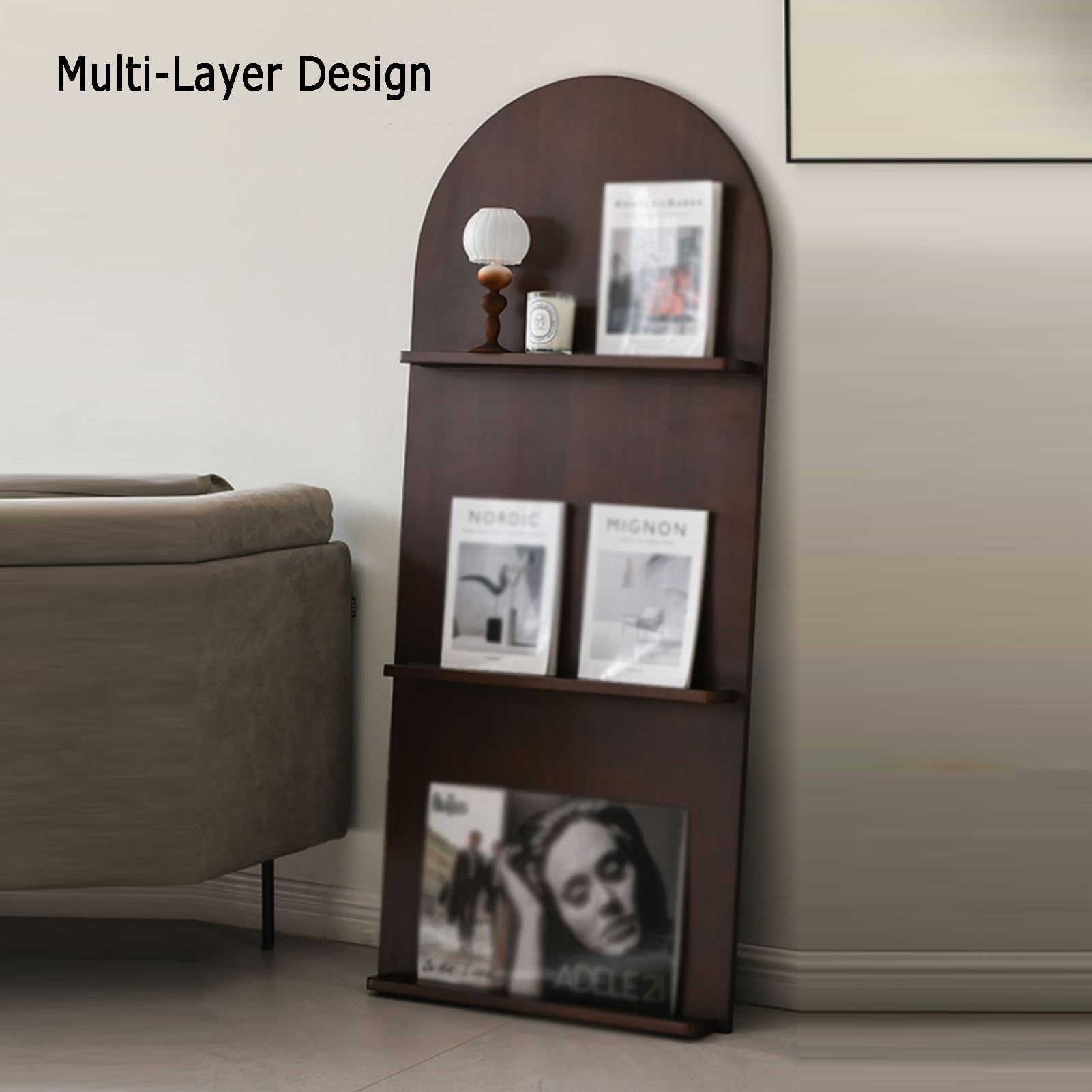 Gewölbter Zeitschriftenständer, Bodenstehender Prospekthalter, Zeitungsregal Aus Massivem Holz, For Einzelhandelsgeschäfte, Wohnzimmer, Büros(Black,60 X 140cm)