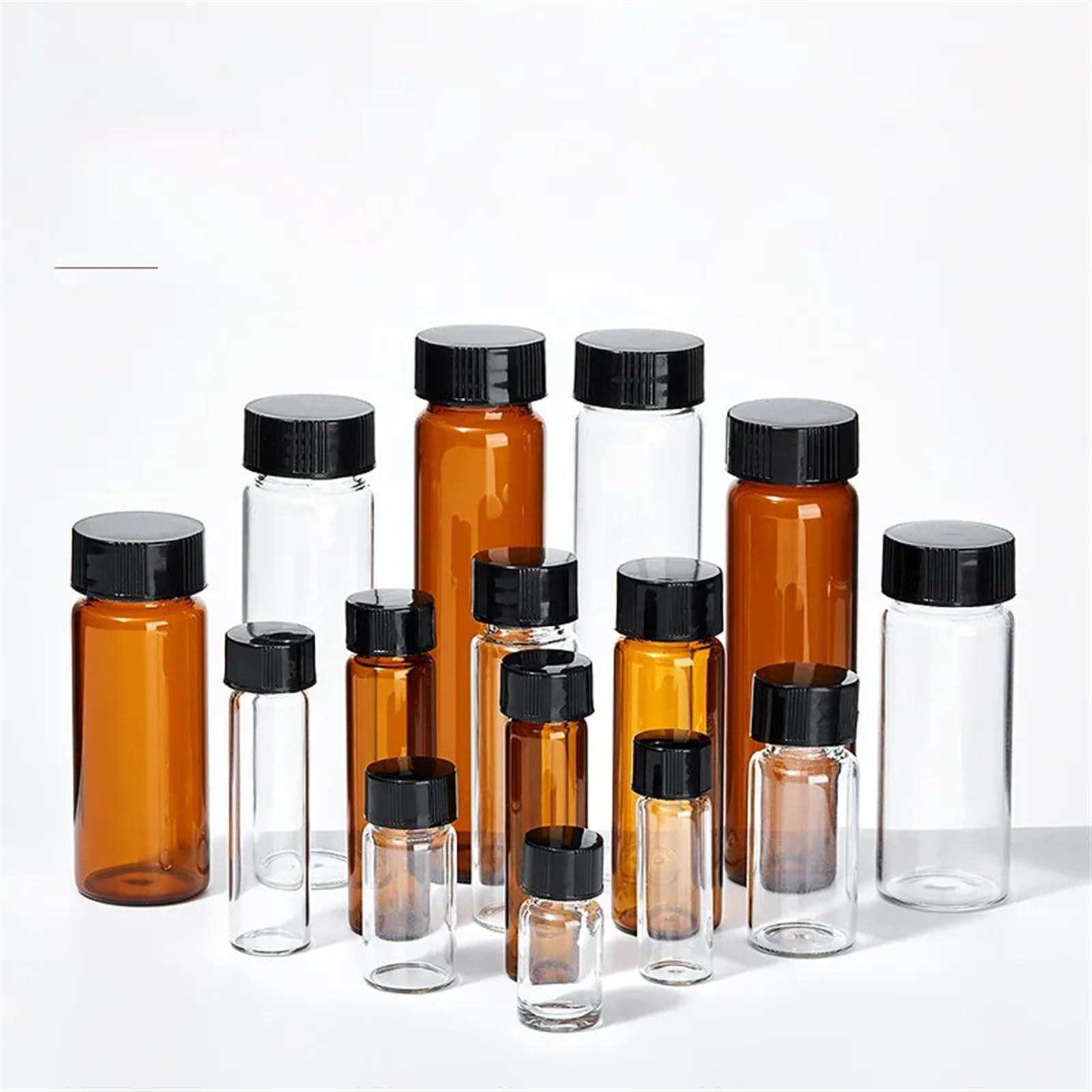 CQAHDSEVF Borosilicate Glass Bottles, Glass Sample Bottle Screw-top Brown Clear 3-50ml(20ml brown 10pcs)
