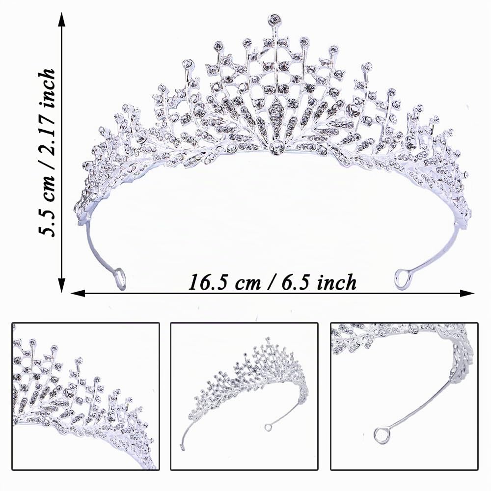 Corona Tiara, Corona Principessa, Cerchietto Sposa, Capelli Corona Fascia, per Ragazze e Donne, Matrimonio, Corona Nuziale, Balli, Spettacoli, Principesse, Feste di compleanno, Natale (argento)