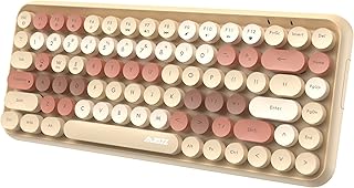 Wireless Bluetooth keyboard, Cute Mini 84-key Compact Keyboard, 2.4GHz wireless connect, Typewriter ABS Retro Round Key Caps, Matte Panel, Ergonomic Design for PC Computer Laptops (Milk Tea Mixed)
