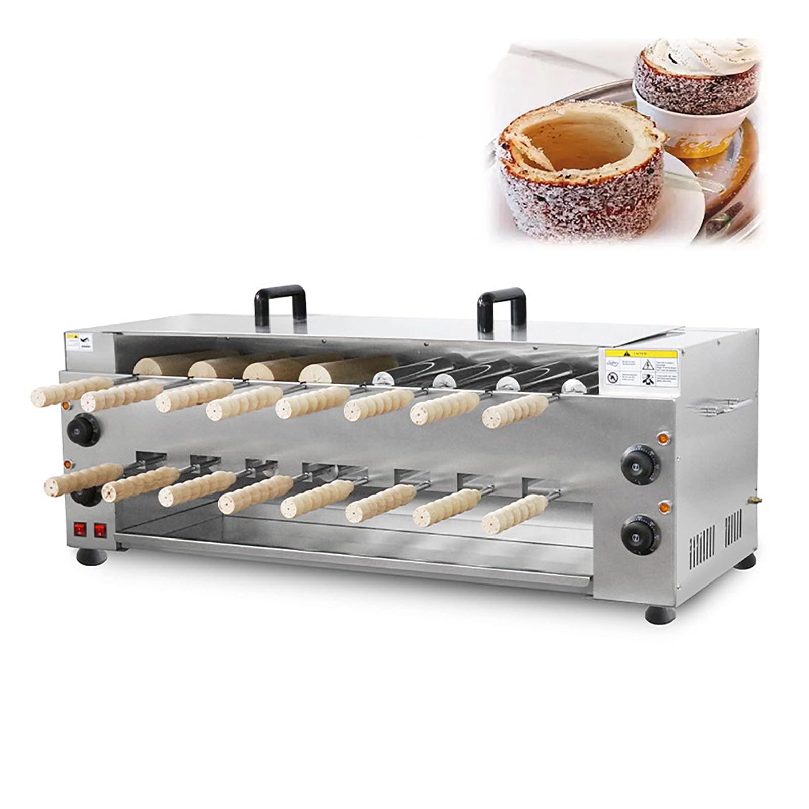Double Layer Electric Cake Pop Roller Machine, Commercial Chimney Cake Maker with 16 Pcs Roller, 4 Independent Temperature Control(50-300°), 360° Uniform Rotate Heating, for Kitchen Restaurant